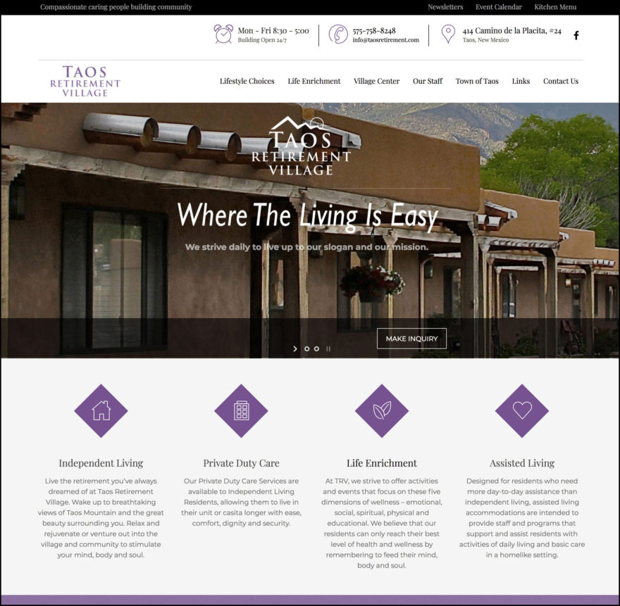 Taos Retirement Village homepage